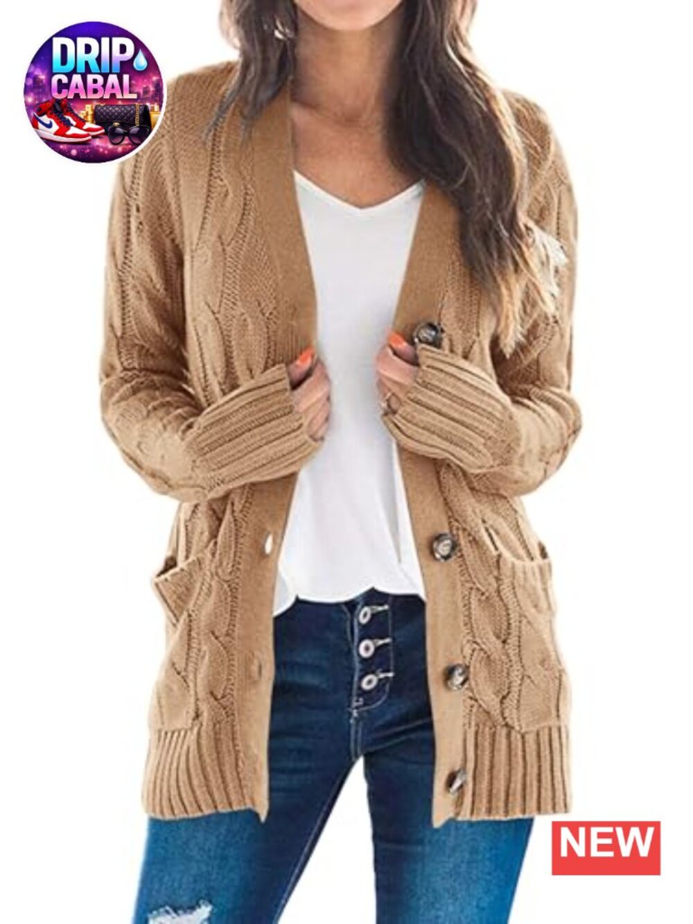 Chunky Cable Knit Cardigan Sweater Women Button Down Loose Fit Fall Winter